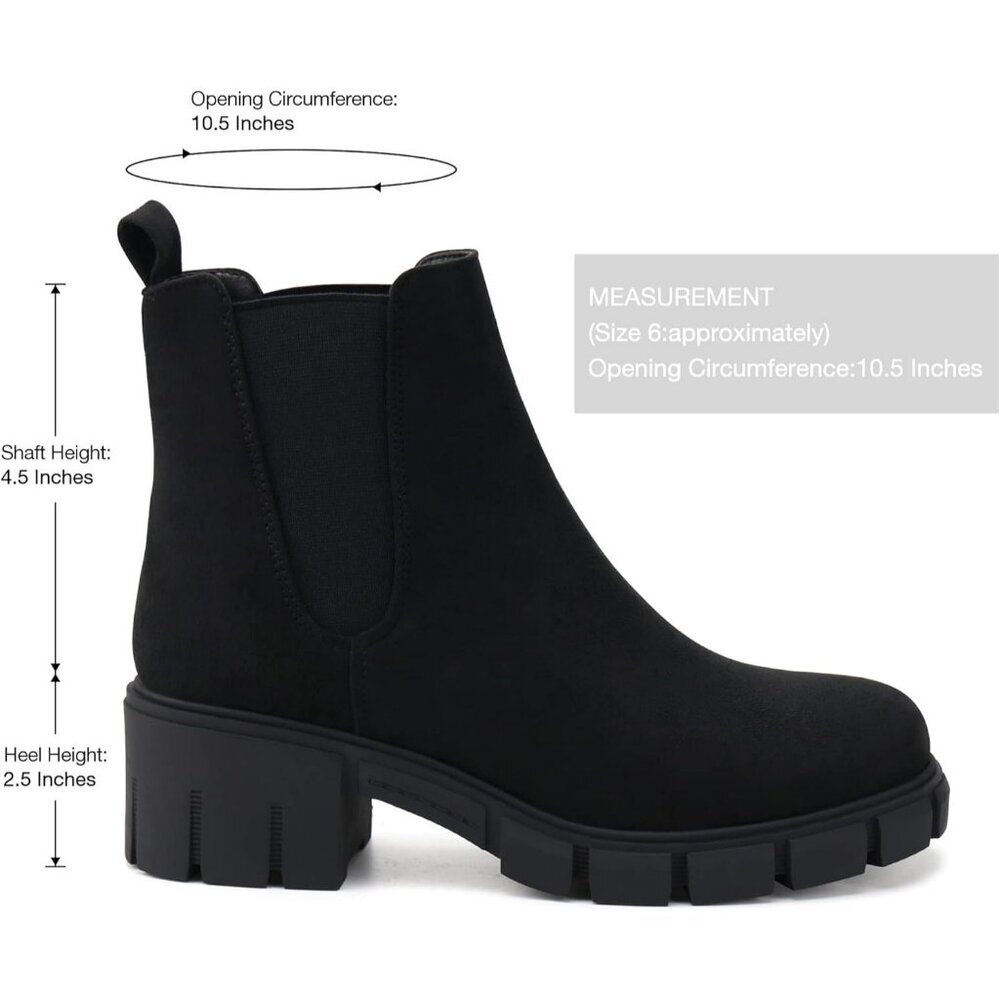 Women Black Suede Double Elastic Slip on Mid Heel Platform Chelsea Ankle Booties - Picture 2 of 6